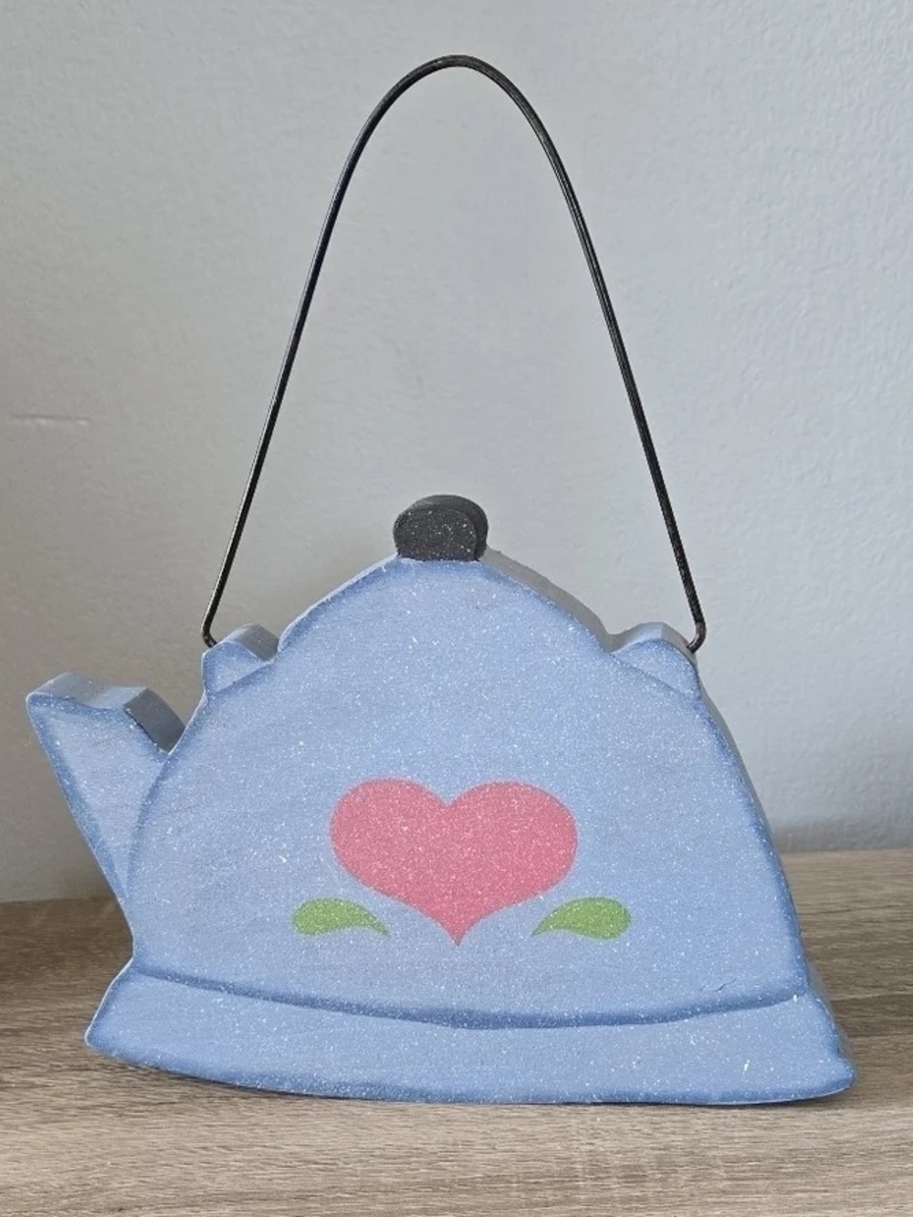 Blue Heart Teapot Wall Art Hanging Accent